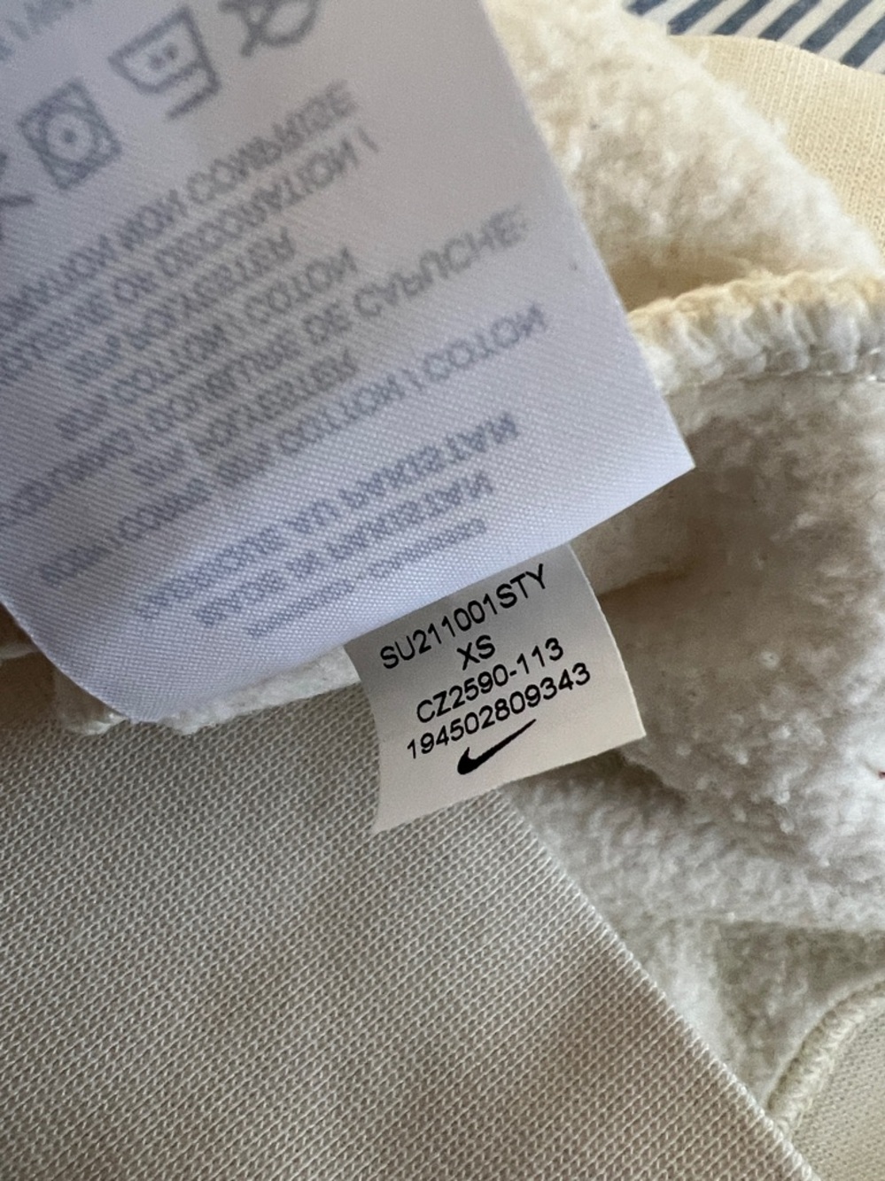 NIKE SPORTSWEAR FLEECE HOODIE, Coconut Milk/White, XS - Picture 7 of 7